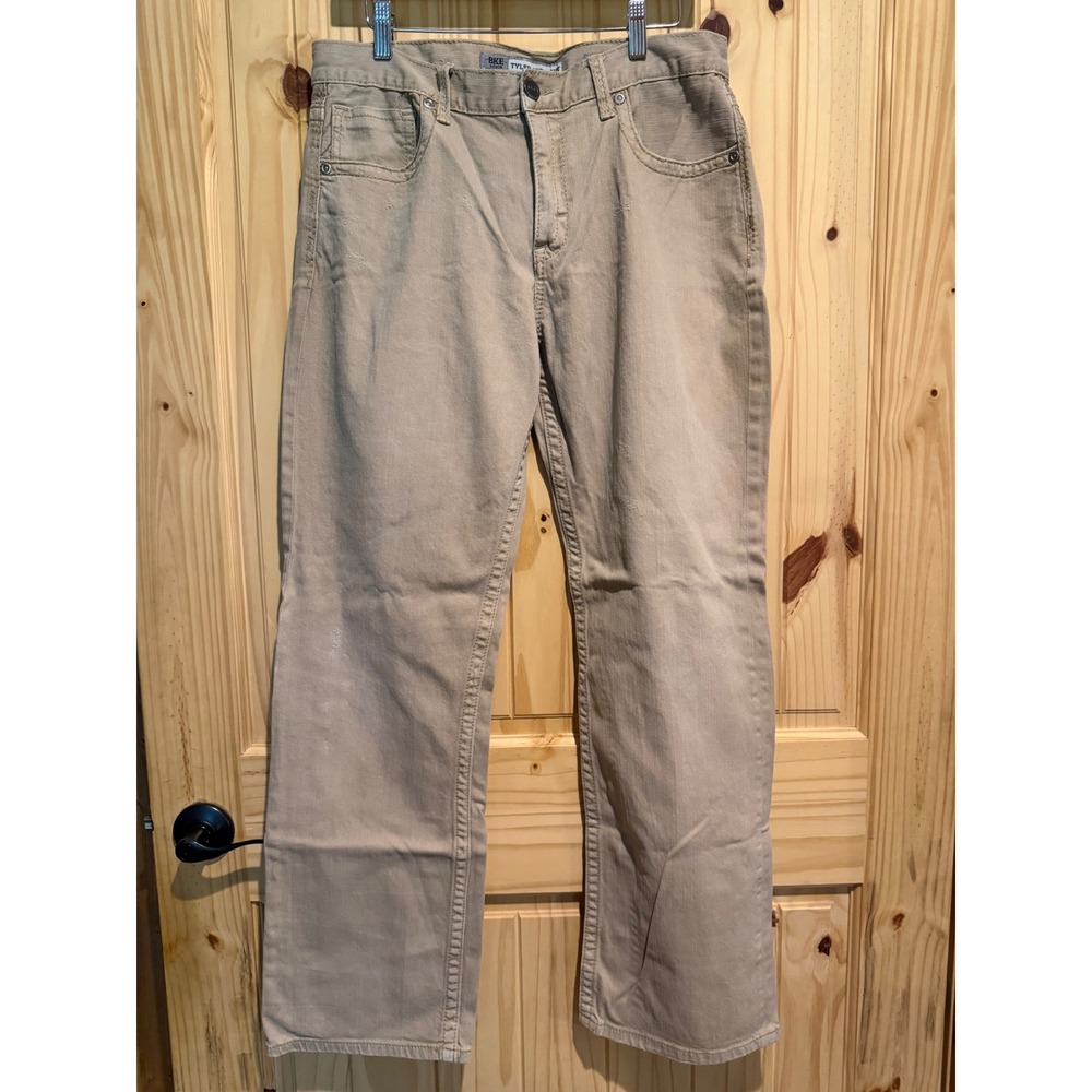 BKE Tyler Straight Leg Jeans Mens 33R Tan Khaki Stretch Denim Pants Distressed